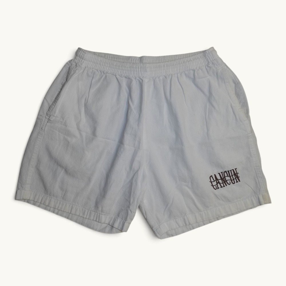 Salmon‎ Cancun Men's White Embroidered Drawstring Shorts Size M Y2K Vacation